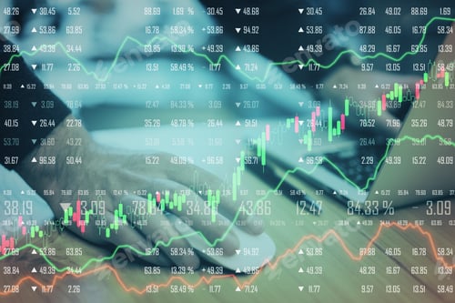 Preview: Close Up Of Hands Using Laptop With Forex Chart. Stock And Finance Concept. Multiexposure