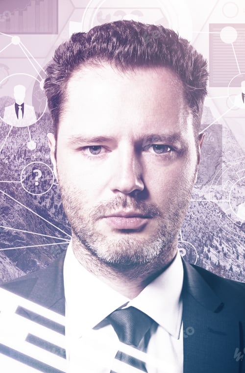 Preview: Close Up Portrait/Headshot Of Handsome Young Businessman On Digiatl Business Chart Background