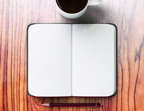 Preview: Blank Diary, Cup Of Coffee And Pen, Mock Up