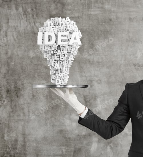 Preview: Hand Holding Plate With Bulb Isolated On Concrete Wall