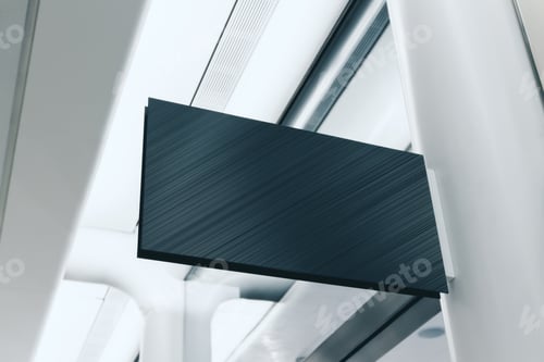 Preview: Empty Black Outdoor Banner On White Wall. Commercial And Ad Concept. Mock Up