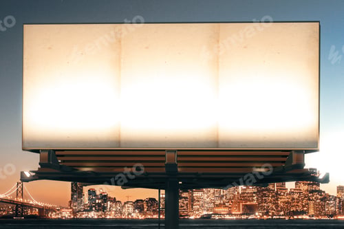 Preview: Mock Up Of Blank Billboard On The Background Of The City At Night