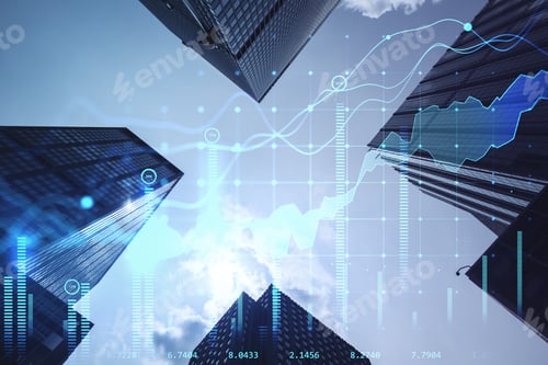 Preview: Creative City Wallpaper With Growing Business Chart. Finance And Market Concept. Double Exposure