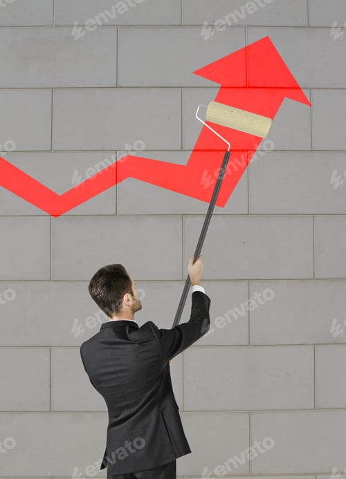 Preview: Businessman Painting Big Red Arrow