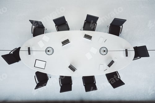 Preview: Top View Of Modern Conference Room With Oval Table 3D Render