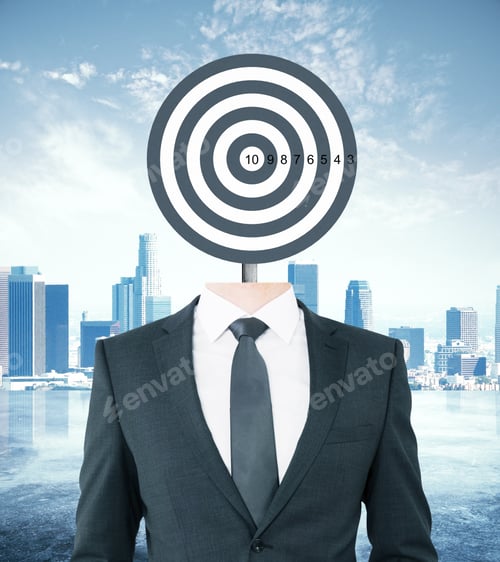 Preview: Target-Headed Businessperson On City Background. Targeting Concept