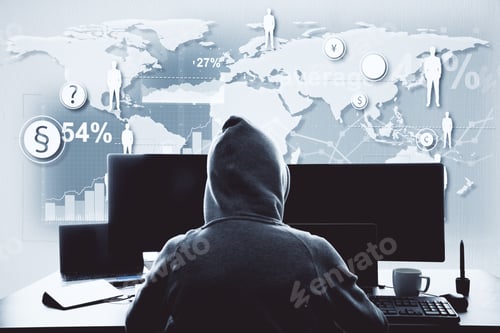 Preview: Unrecognizable Hacker Using Computer With Digital Business Interface. Hacking And Information