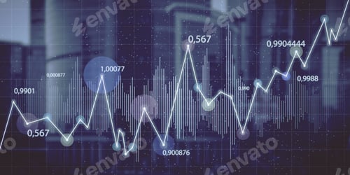Preview: Abstract Glowing Business Chart On Blurry Grid Night City Wallpaper. Digital Economy And Big Data