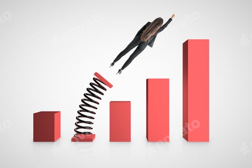 Preview: Businesswoman Launching On Spring Chart. Financial Growth And Career Development Concept.