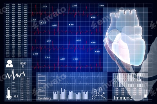 Preview: Hud And Cardiology Concept. Creative Glowing Blue Medical Interface On Dark Background.