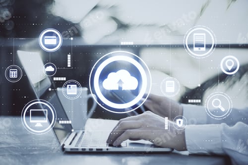 Cloud Computing Technology Concept Using a Laptop