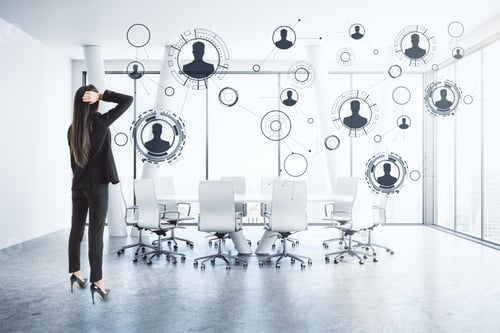 Preview: Attractive Young Businesswoman Standing In Modern Meeting Room Interior With Daylight And Abstract