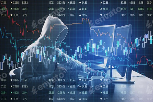Preview: Hacker Using Computer With Business Chart And Financial Analytics. Hacking And Cyber Attack
