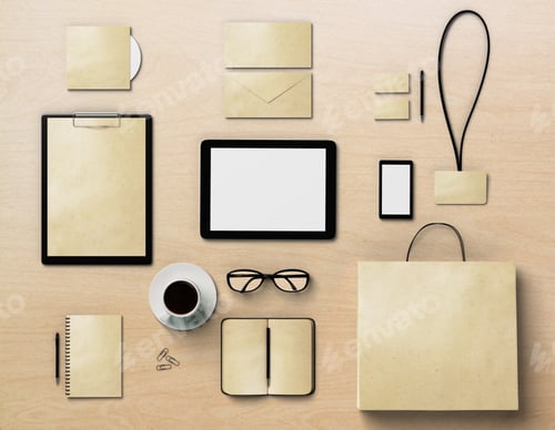 Preview: Branding Identity Mock Up On A Wooden Surface For Graphic Designers
