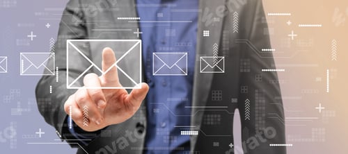 Preview: Communication Concept With Man Touching Digital Screen With Envelope Signs