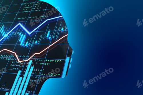 Preview: Future Financial Technology Controlled By Artificial Intellingence Concept With Head Silhouette And