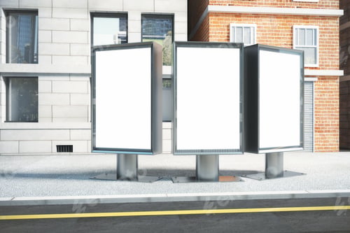Preview: Blank White Three Billboards On Empty Street In The Afternoon, Mock Up