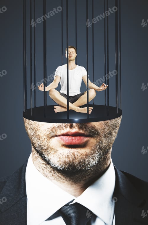Preview: Abstract Image Of Prison Bar Headed Worker. Freedom And Stereotype Concept