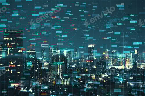Preview: Creative Forex Chart On Illuminated Night New York City Background. Invest And Trade Concept