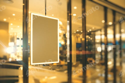 Preview: Side View Of Empty Picture Frame Hanging On Shop Window. Ad Concept