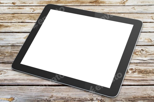 Preview: Digital Tablet On A Wooden Table, Mock Up
