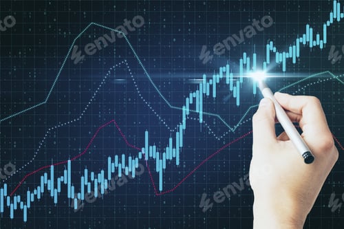 Preview: Hand Drawing Creative Candlestick Forex Grid On Dark Background. Finance And Trade Concept