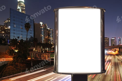 Preview: Blank Billboard On Night Street Road, Mock Up
