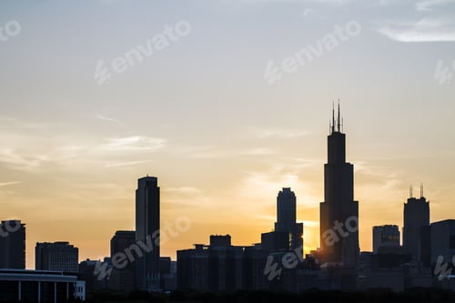 Preview: Chicago Skyline At Dusk Background. Urban And Travel Concept
