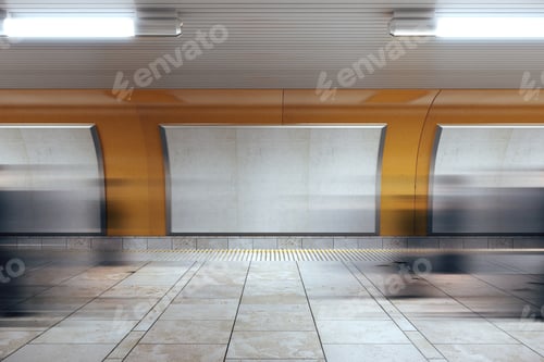 Preview: Blank Billboards In Subway, Mock Up 3D Render