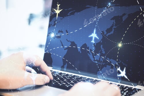 Preview: Hands On Desktop Using Laptop With Airplane Flight Scheme