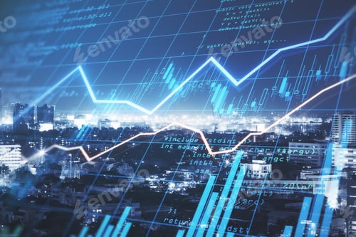 Preview: Global Trade Market Concept With Glowing Forex Chart Graphs And Candlestick At Night City
