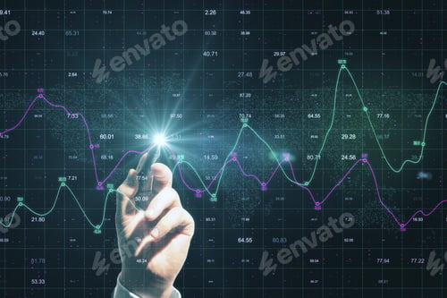 Preview: Hand Drawing At Stock Chart On Screen Interface With Index. Trade And Finance Concept. Double