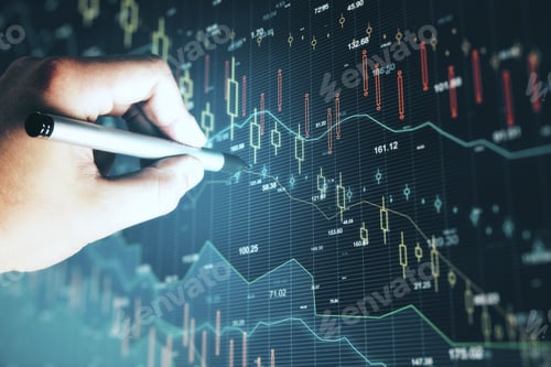 Preview: Businessman Hand Drawing Stock Chart On Screen Interface With Index. Trade And Finance Concept