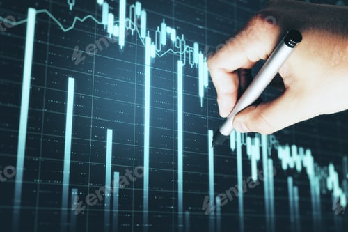 Preview: Hand With Pen Drawing Stock Crash Chart On Screen. Business And Financial Crisis Concept.