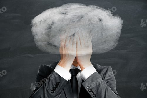 Preview: Abstract Businessman With Erased Head On Chalkboard Background. Imagination Concept