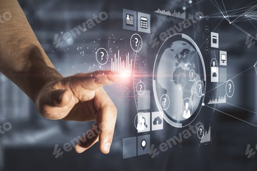 Preview: Hand Touching Global Network Interface. Server And Technology Concept