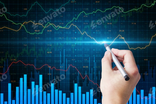Preview: Hand Drawing Creative Forex Chart On Blurry Background. Finance And Trade Concept