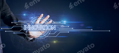 Preview: Hand Holding Creative Glowing Digital Hud Interface Background With Circuit And Polygonal Mesh