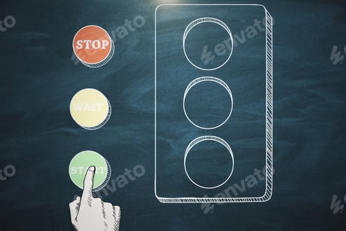 Preview: Drawing Of Hand Pressing Green Go Button On Chalkboard Background