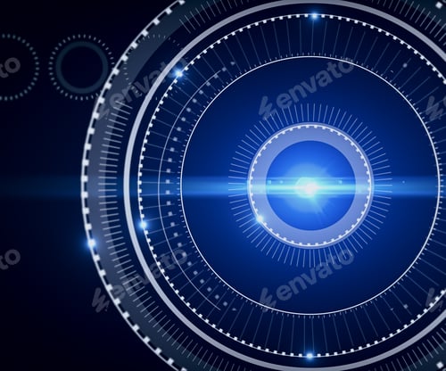 Preview: Abstract Digital Circle With Bright Blue Light On Dark Background. Technology Concept