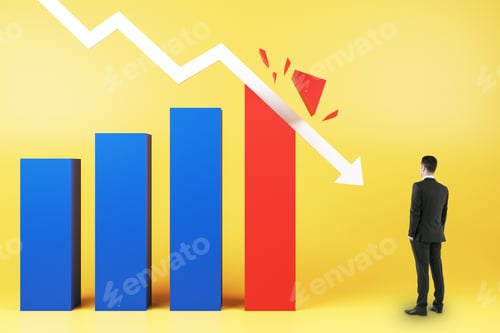 Preview: Crisis Concept With Businessman Looking At White Arrow Breaking Business Graphs At Yellow