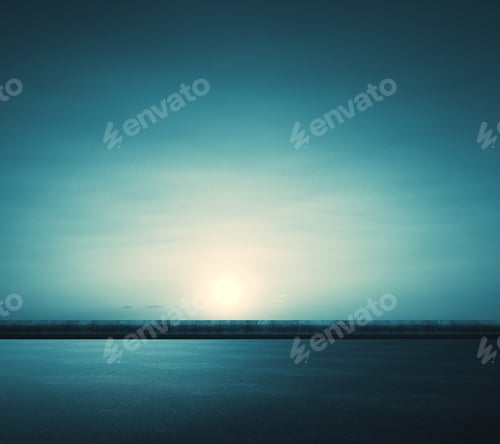 Preview: Creative Road Backdrop With Sun Or Moon Light. Abstract Wallpaper Design Concept