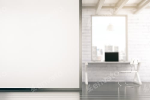 Preview: Loft Style Office With Blank White Wall With Copyspace 3D Render