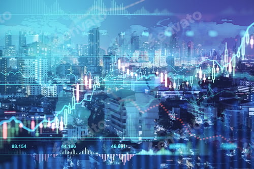 Preview: Stock Market Annual Profit Concept With Financial Indicators, Names Of Months, And Candlestick On