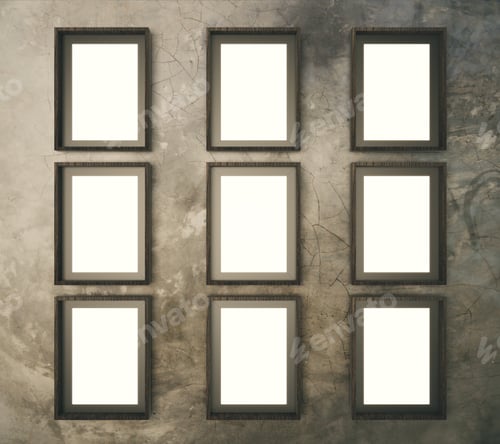 Preview: Blank Brown Picture Frames On Brown Concrete Wall, Mock Up,