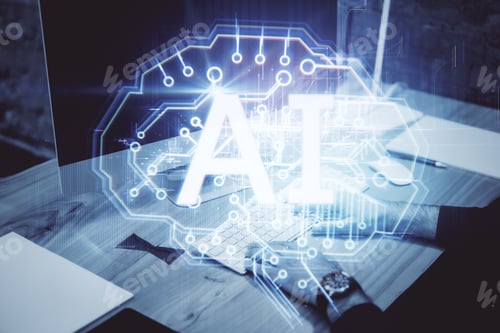 Preview: Hands Using Personal Computer With Ai Hologram. Artificial Intelligence And Technology Concept
