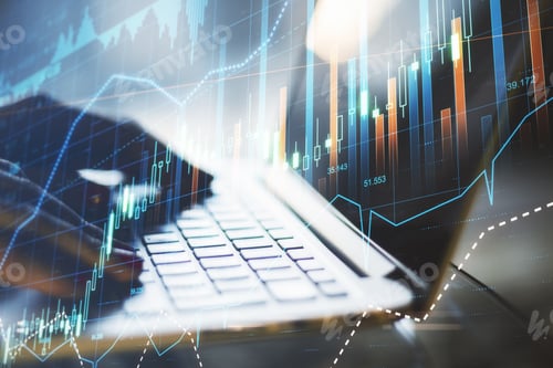 Preview: Investing And Stock Market Concept With Hands On Laptop Keyboard And Digital Screen With Forex