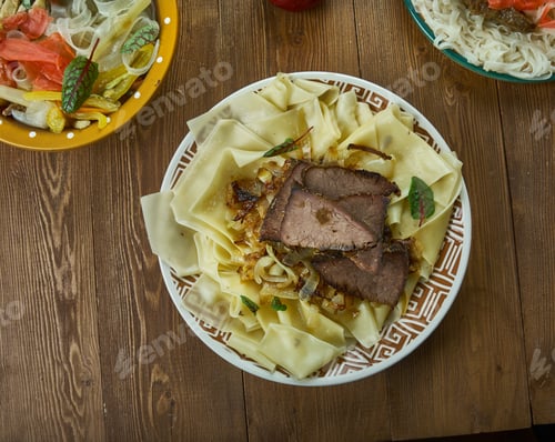 Preview: Besh Barmak, Boiled Meat Is Finely Chopped With Knives, Mixed With Boiled Noodles. Typically