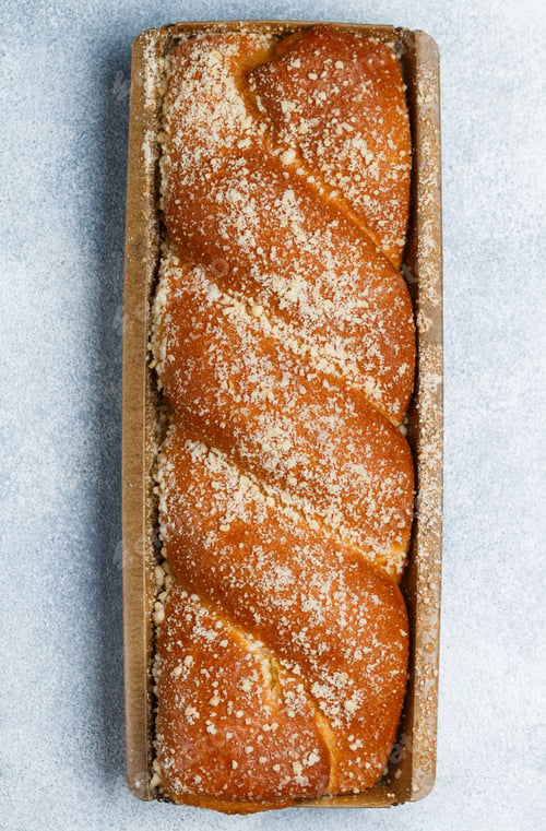 Preview: Traditional Freshly Baked Whole Strudel Close-Up. Fresh Homemade Wicker Pastries With Fruit Or