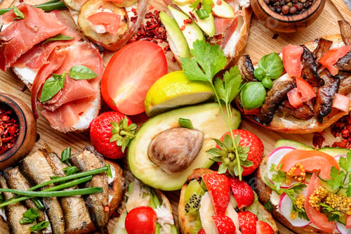 Preview: Assortment Of Italian Traditional Bruschetta.Appetizing Bruschetta.Variety Of Small Sandwiches